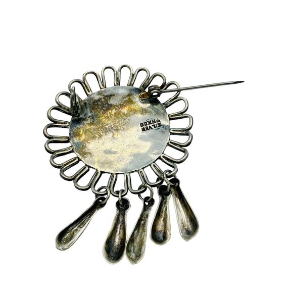 Vintage Taxco Sterling Silver Abalone Shell Inlay Brooch Ethnic Statement - Picture 4 of 8